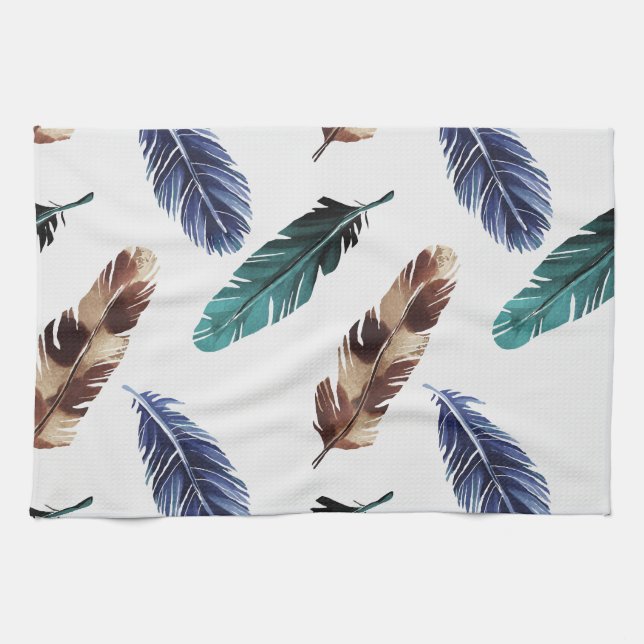 Colourful Feathers Tribal Texture Kitchen Towel (Horizontal)
