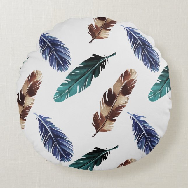 Colourful Feathers Tribal Texture Round Pillow (Front)