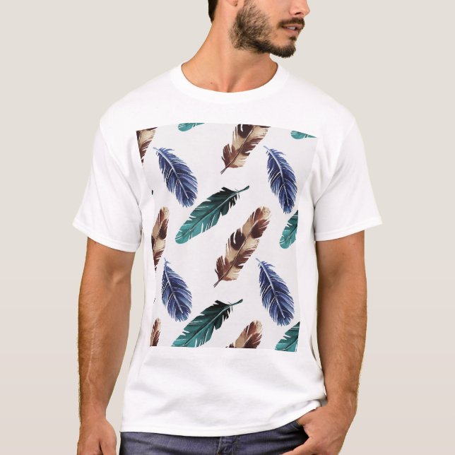 Colourful Feathers Tribal Texture T-Shirt (Front)