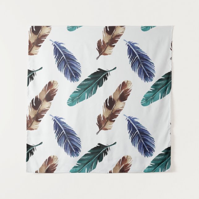 Colourful Feathers Tribal Texture Tapestry (Front)