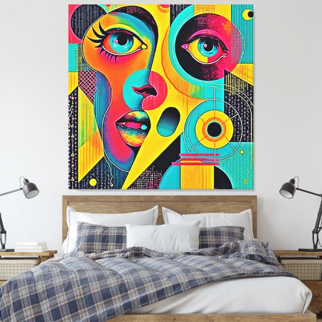 Colourful Feelings: Abstract Face Canvas Print (Insitu(Bedroom))