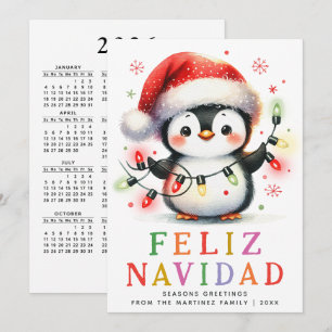 Colourful Feliz Navidad Penguin Spanish Christmas Holiday Card