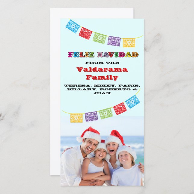 Colourful Feliz Navidad Photo card with Banners (Front/Back)