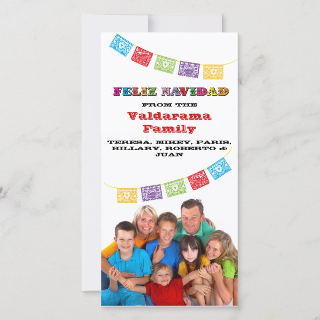 Colourful Feliz Navidad Photo card with Banners (Front)