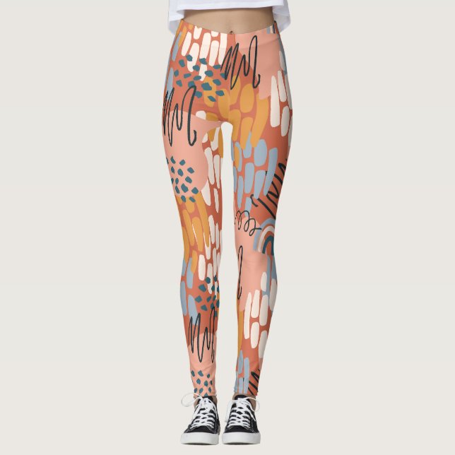 colourful feminine abstract mosaic leggings (Front)
