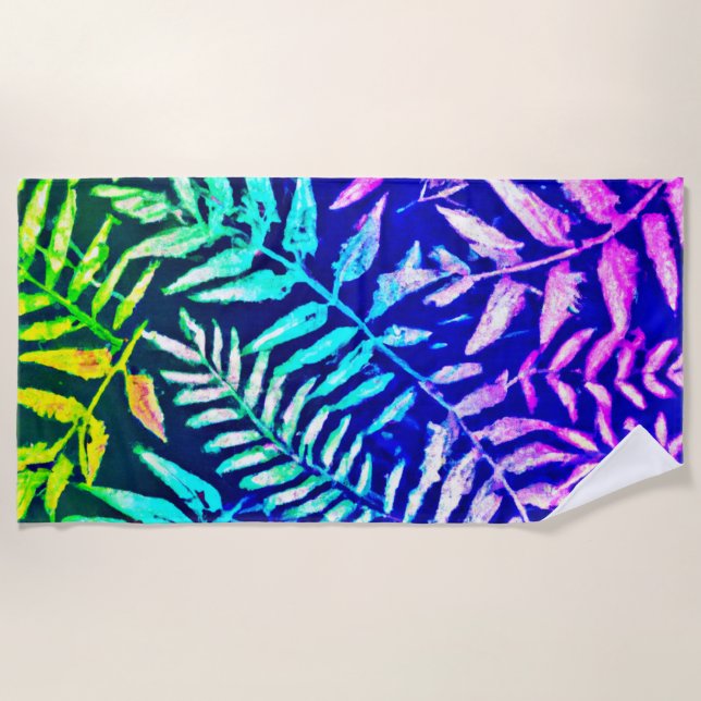 Colourful Fern Pattern Beach Towel (Front)
