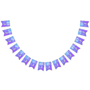 Colourful Festive Birthday Crescent Moon on Purple Bunting Flags