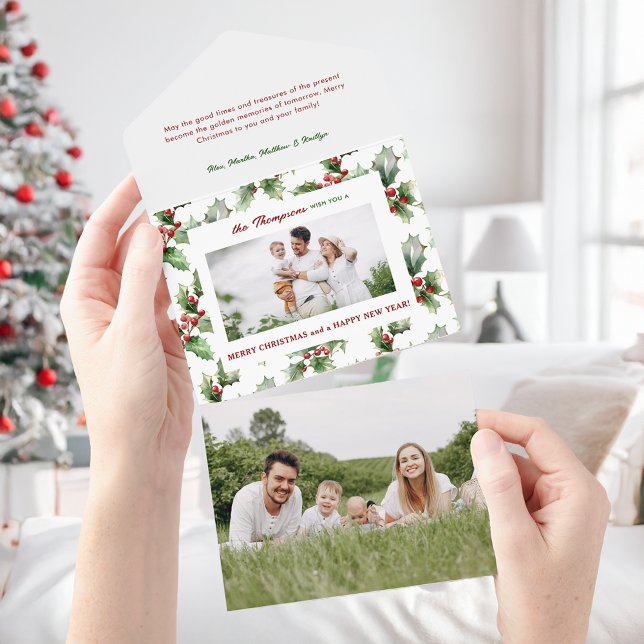 Colourful Festive Bold Christmas Holly Photo All In One Invitation (Creator Uploaded)