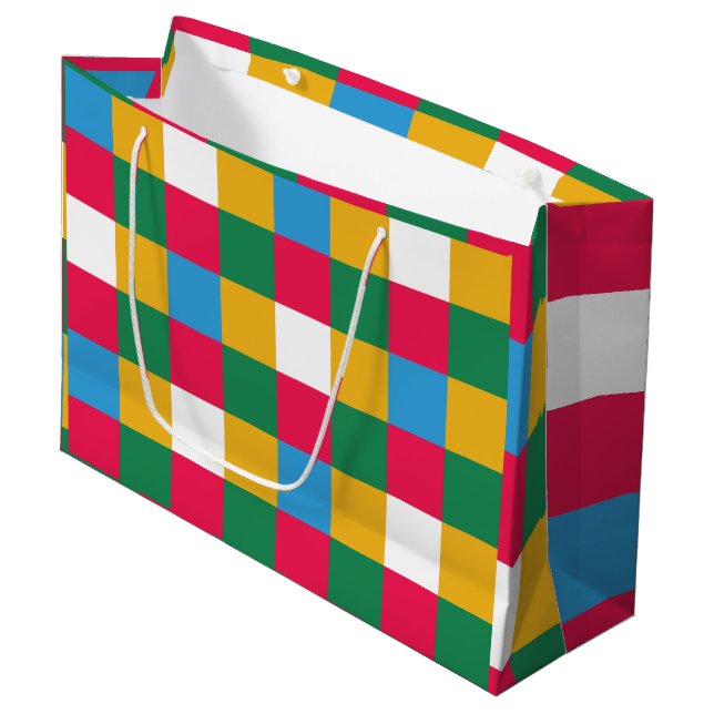 Colourful Festive Chequerboard Large Gift Bag (Front Angled)