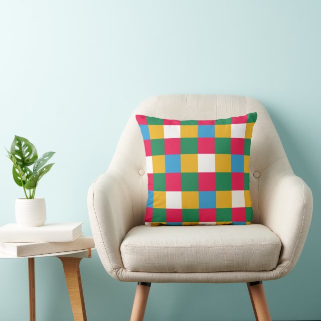 Colourful Festive Chequerboard Throw Pillow (Chair)