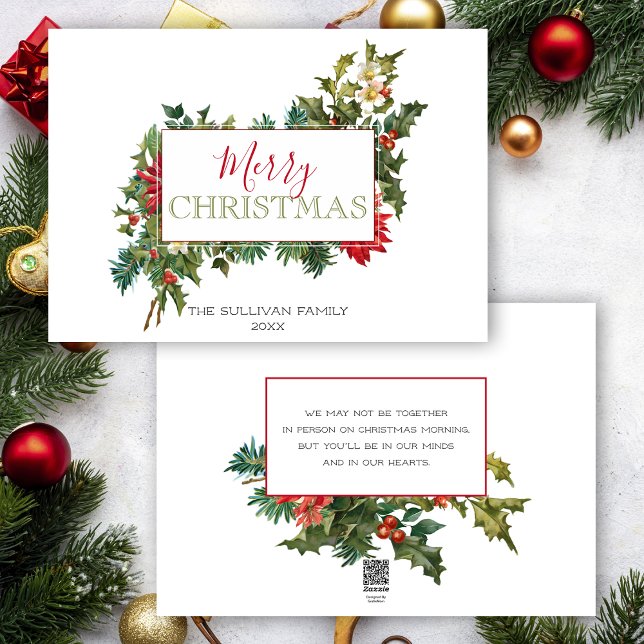Colourful Festive Christmas Floral w/Label Holiday Card (Creator Uploaded)