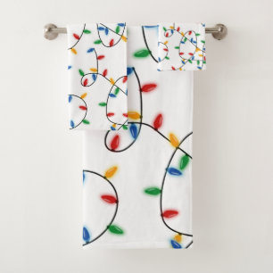 Colourful Festive Christmas Lights Pattern Bath Towel Set