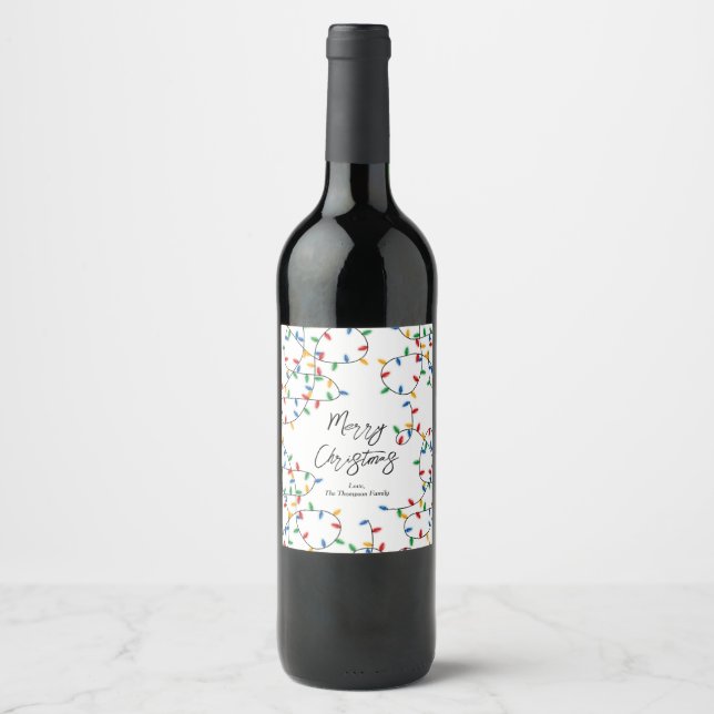 Colourful Festive Christmas Lights Pattern Holiday Wine Label (Front)
