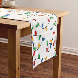 Colourful Festive Christmas Lights Pattern Short Table Runner