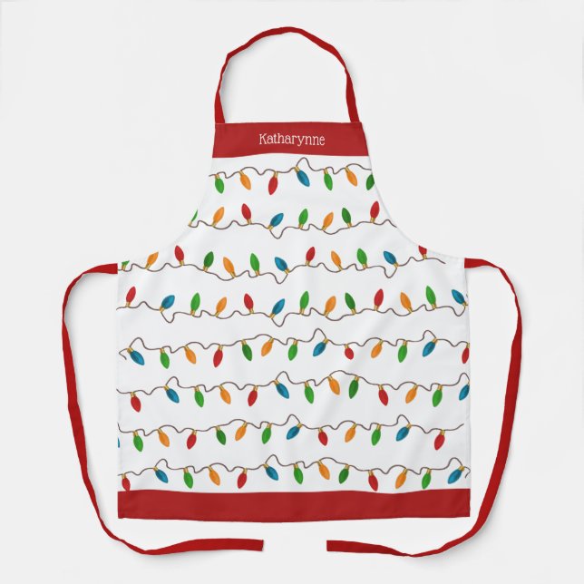 Colourful Festive Christmas Lights Personalized Apron (Front)