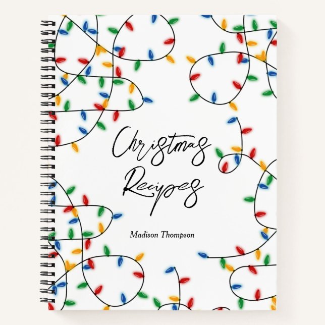 Colourful Festive Christmas Lights Xmas Recipes Notebook (Front)