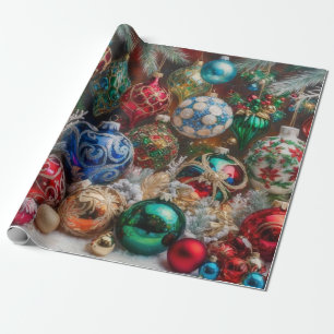 Colourful Festive Christmas Ornaments Wrapping Paper
