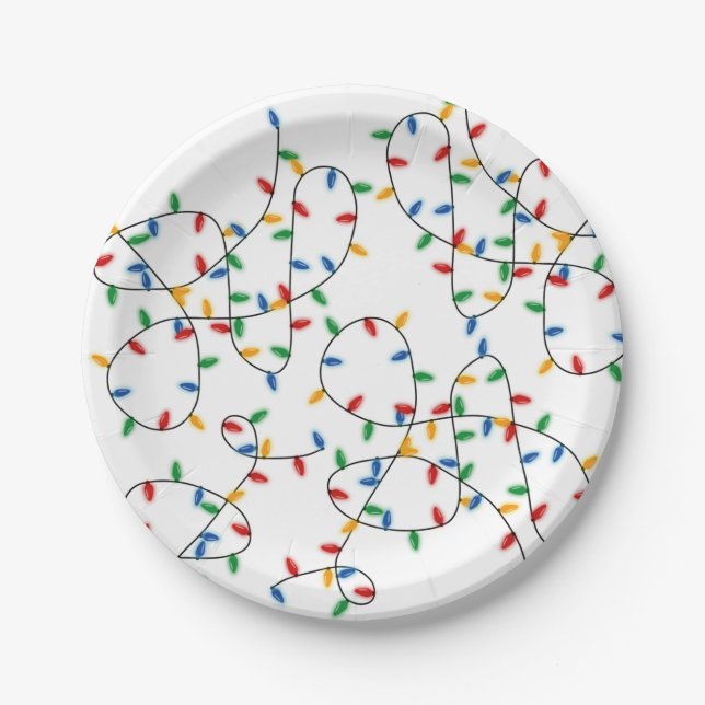 Colourful Festive Christmas Party Lights Paper Plate (Front)