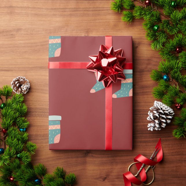 Colourful Festive Christmas Stockings Hanging Wrapping Paper (Holiday Gift)