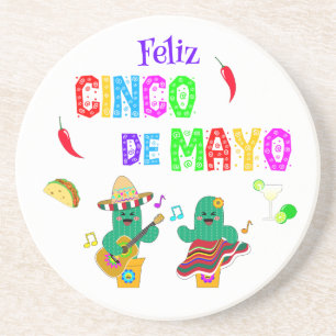 Colourful Festive Cinco de Mayo 2025 Dancing Cactu Coaster