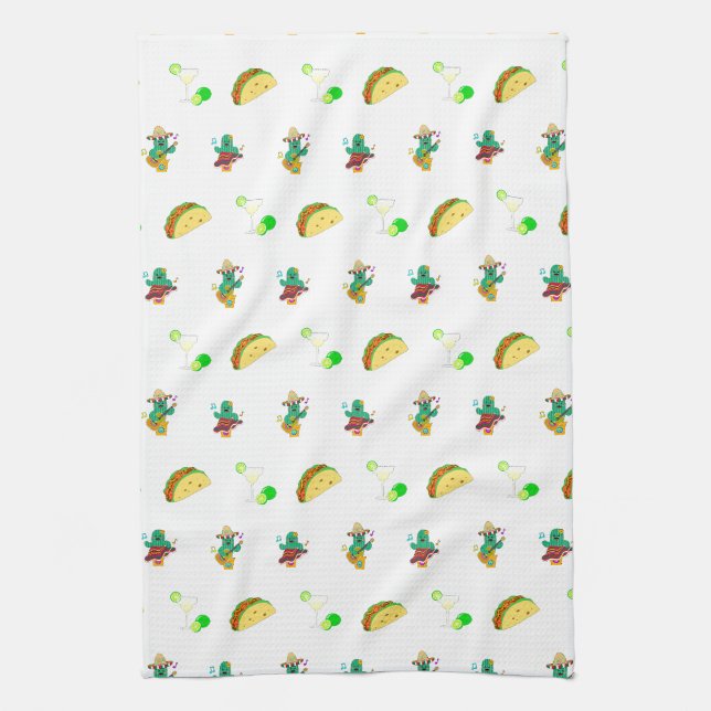 Colourful Festive Cinco de Mayo 2025 Dancing Cactu Kitchen Towel (Vertical)
