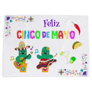Colourful Festive Cinco de Mayo 2025 Dancing Cactu Large Gift Bag