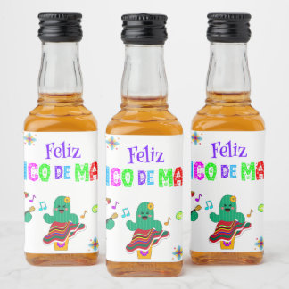 Colourful Festive Cinco de Mayo 2025 Dancing Cactu Liquor Bottle Label