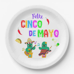Colourful Festive Cinco de Mayo 2025 Dancing Cactu Paper Plate