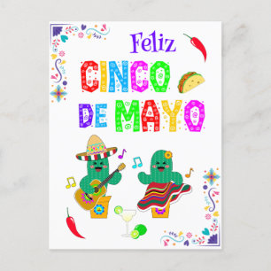 Colourful Festive Cinco de Mayo 2025 Dancing Cactu Postcard