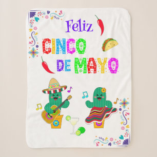 Colourful Festive Cinco de Mayo 2025 Dancing Cactu Sherpa Blanket