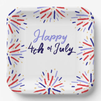 Colourful Festive Fireworks July 4th Celebration Paper Plate
