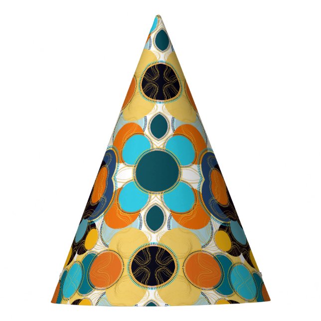 Colourful Festive Fun Retro Abstract Gold Freeform Party Hat (Front)