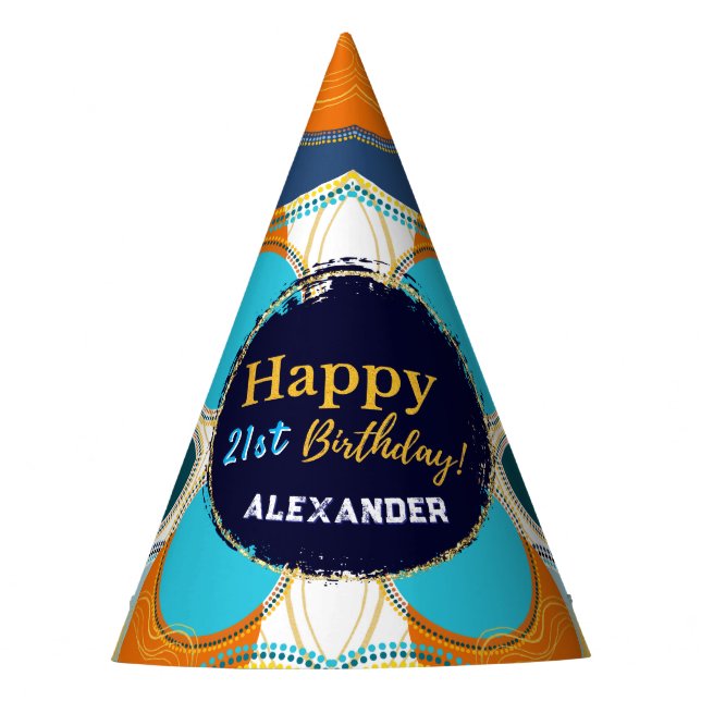 Colourful Festive Fun Retro Abstract Personalize Party Hat (Front)