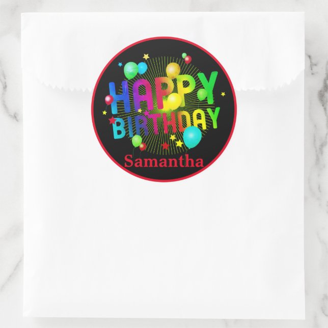 Colourful Festive Happy Birthday Customizable  Classic Round Sticker (Bag)