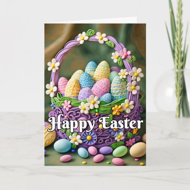 Colourful Festive Happy Easter Basket Holiday Card (Front)