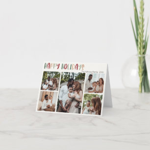 Colourful Festive Happy Holidays Folded Five Photo Holiday Card
