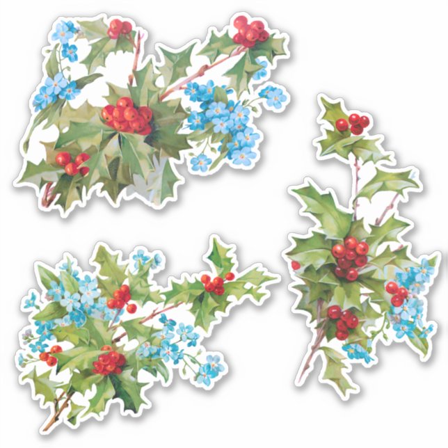 Colourful Festive Holly and Forget Me Nots (Front)