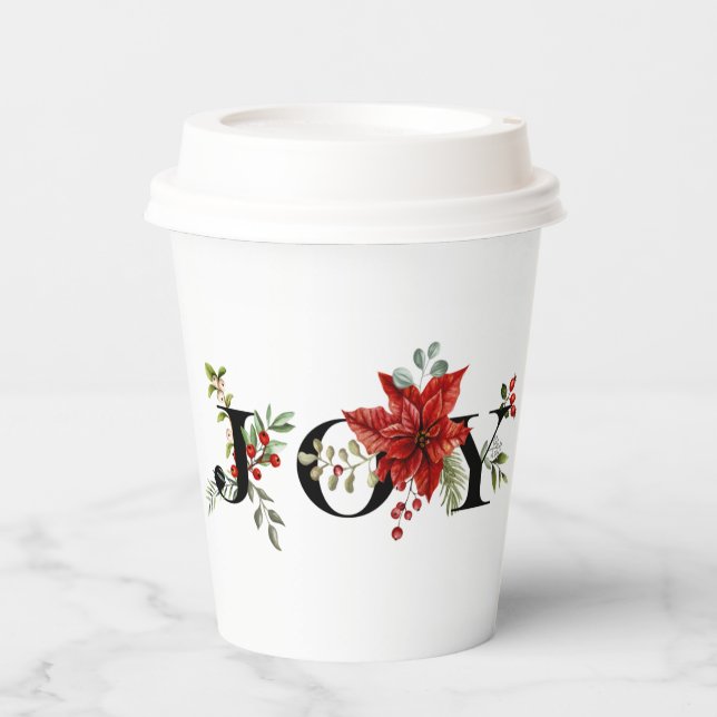 Colourful Festive Joy w/Poinsettias and Berries Paper Cups (Front)