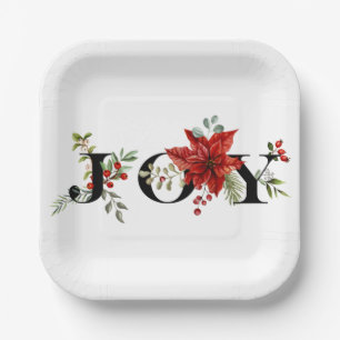 Colourful Festive Joy w/Poinsettias and Berries Paper Plate