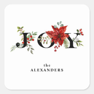 Colourful Festive Joy w/Poinsettias and Berries Square Sticker
