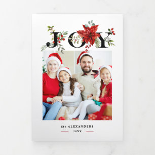 Colourful Festive Joy w/Poinsettias and Berries Tri-Fold Card