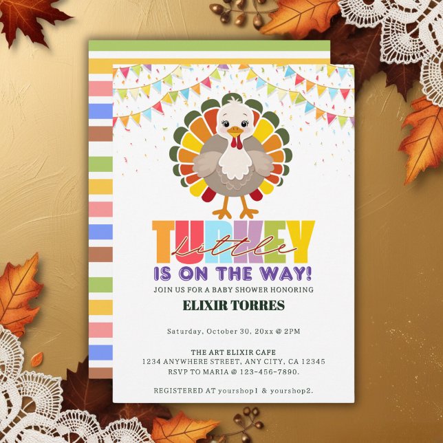 Colourful Festive Little Turkey Baby Shower Invitation (Creator Uploaded)