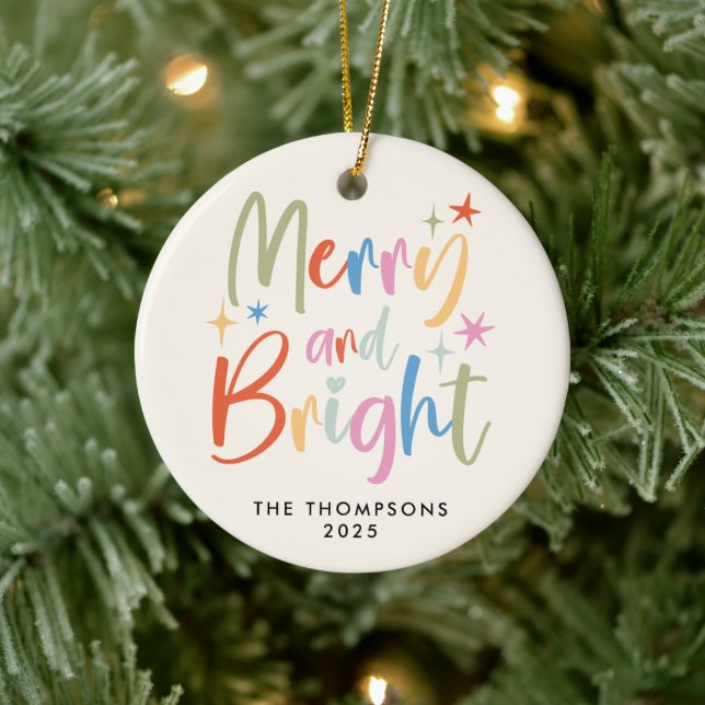 Colourful Festive Merry and Bright Photo Christmas Ceramic Ornament (Tree)