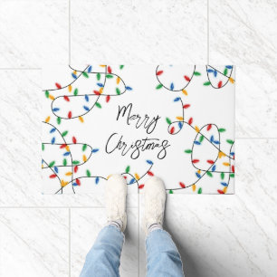 Colourful Festive Merry Christmas Lights Pattern   Doormat