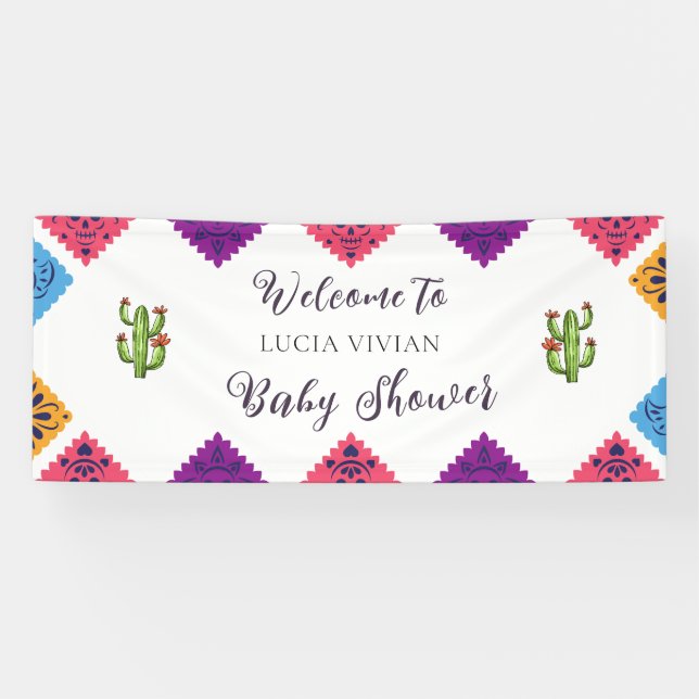 Colourful Festive Mexican Cactus Baby Shower Banner (Horizontal)