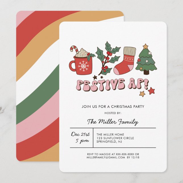 Colourful Festive Retro Christmas Party  Invitatio Invitation (Front/Back)
