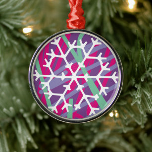Colourful Festive Snowflake on Purple Pink Teal Ar Metal Ornament