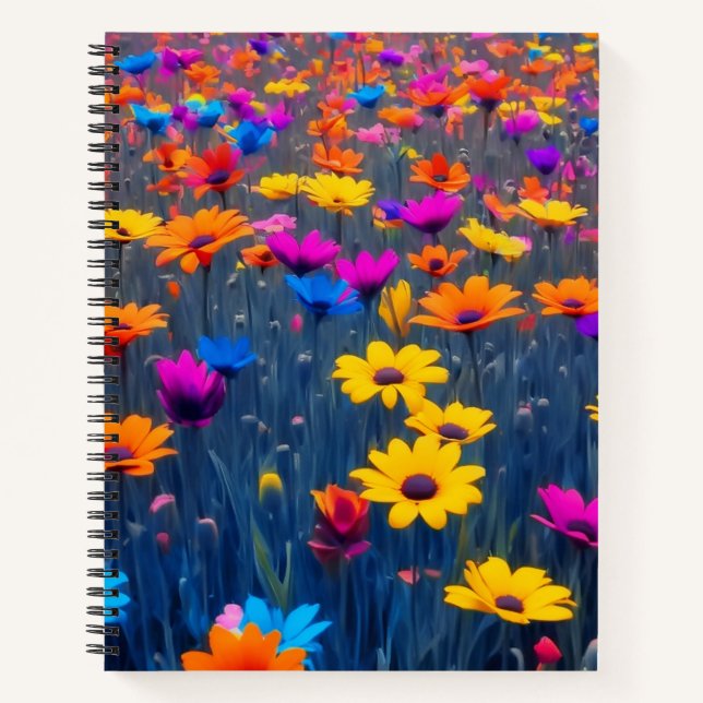 Colourful Field Of Flowers Notebook (Front)