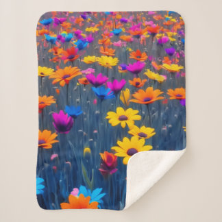 Colourful Field Of Flowers Sherpa Blanket