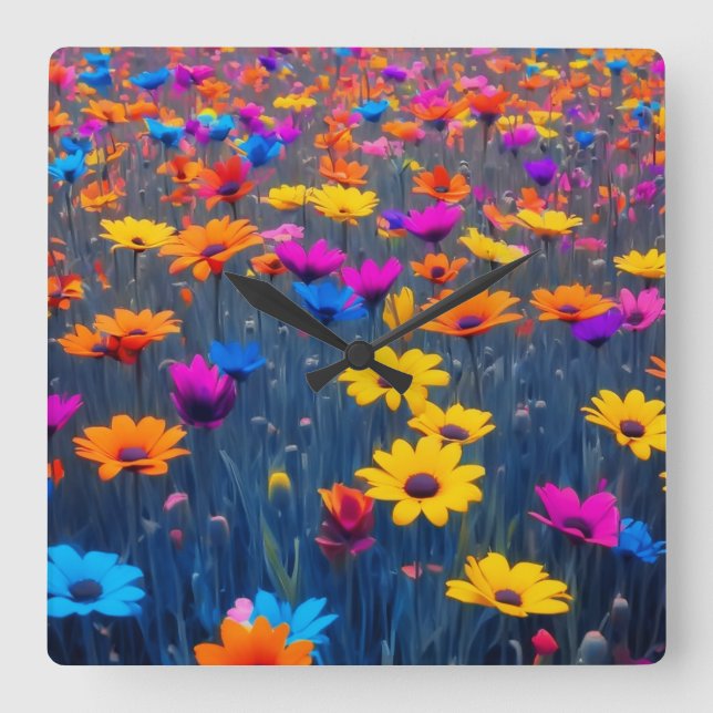 Colourful Field Of Flowers Square Wall Clock (Front)